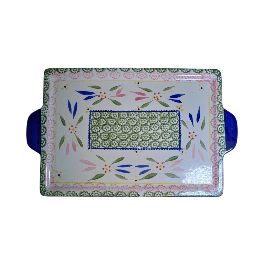Temptations by Tara Ovenware Old World Green Large Platter Tray 16x10 Floral #10